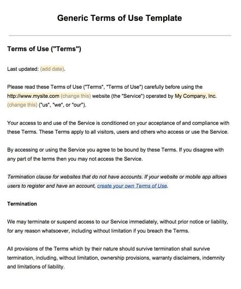 Terms of use .
